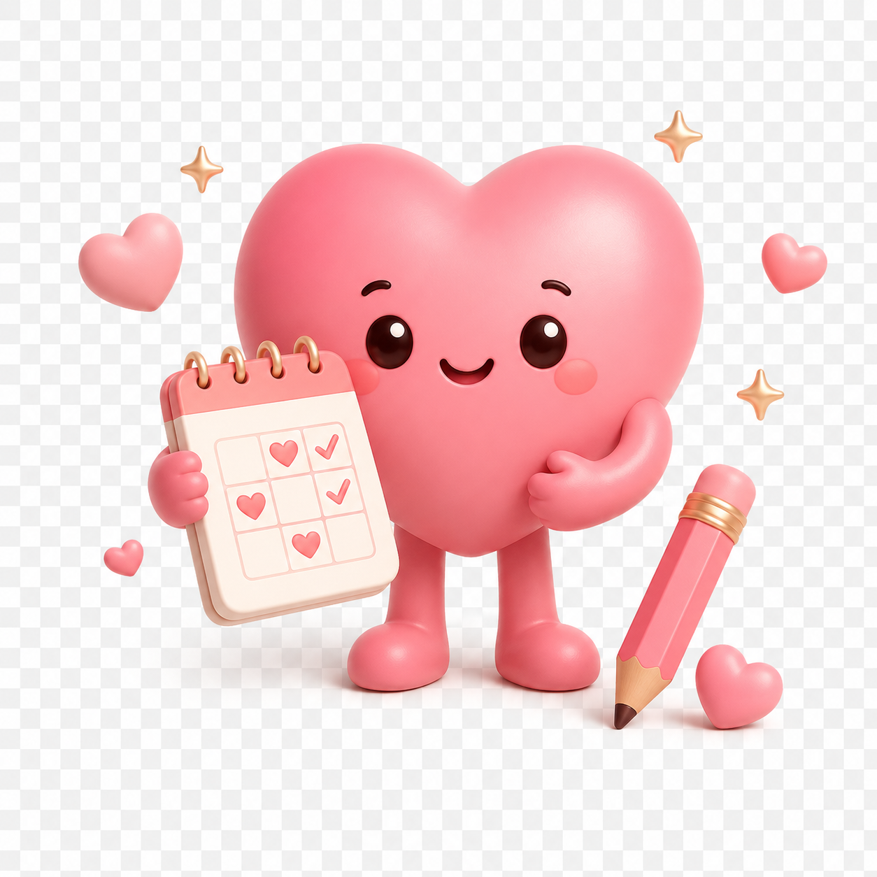 하트 캐릭터와 체크리스트 이미지