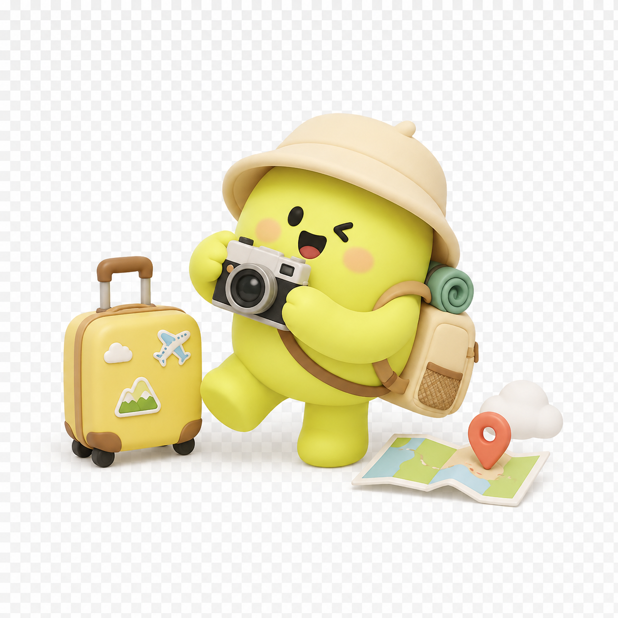 카메라를 든 여행 캐릭터와 여행 지도 이미지